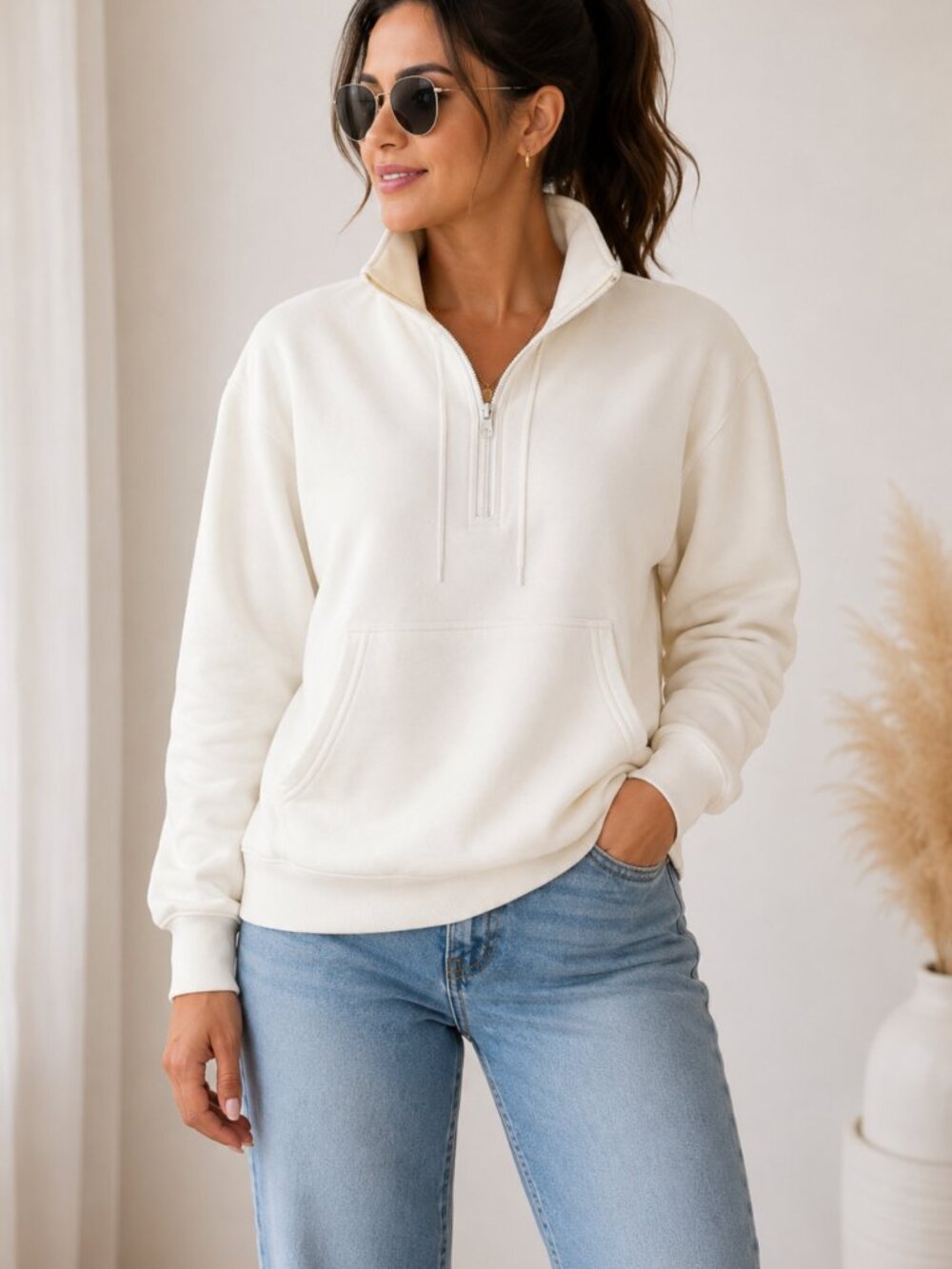 Legendary Outfitters Ivory Quarter Zip Fleece Pullover Sweatshirt Size S NWT - Picture 5 of 8